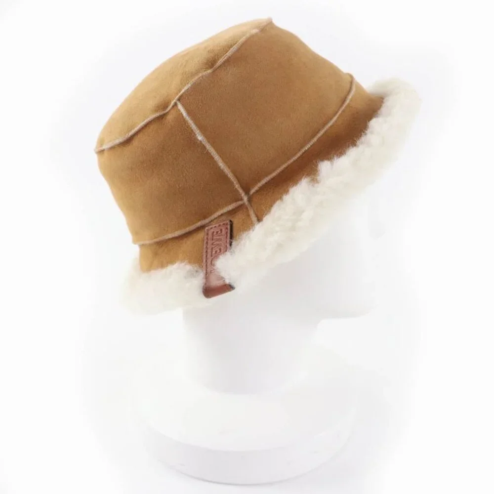 Loewe Logo Leather Shearling Bucket Hat Brown 57 - Picture 5 of 10